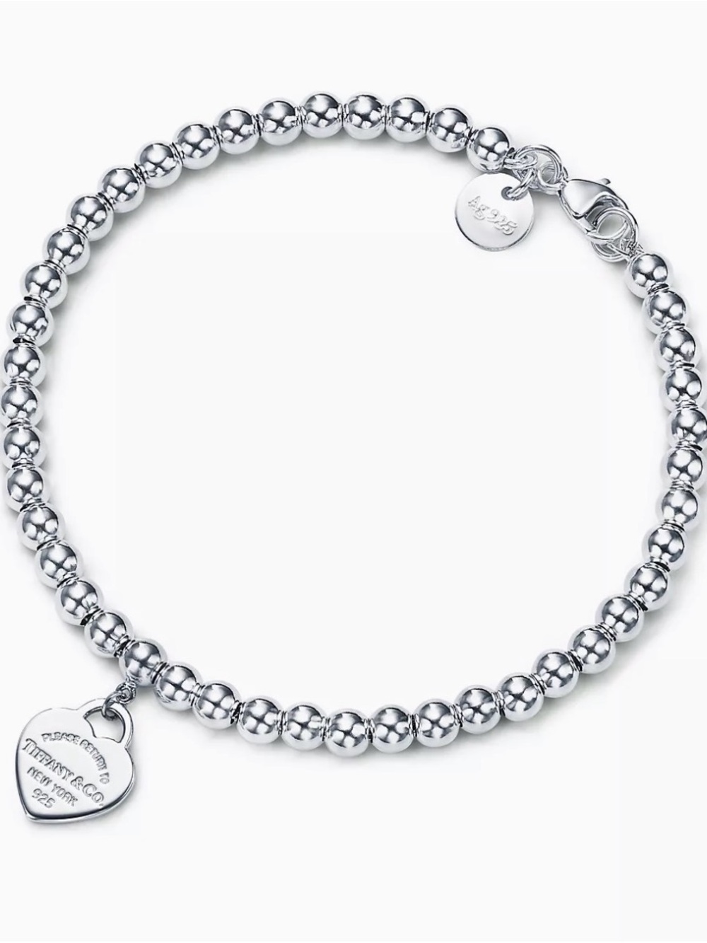 Tiffany & Co. Sterling Silver Beaded Bracelet with Heart Tag - Silver